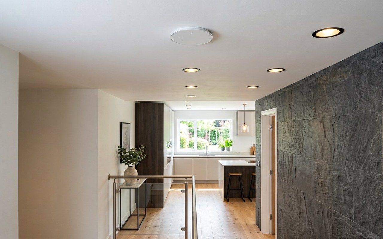Clean flush-mounted residential smoke and heat detection setup for Fire Safety