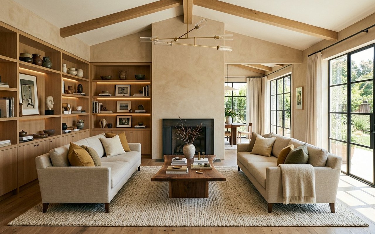 Warm sunlit custom living room showcasing Home Decor and Interior craftsmanship